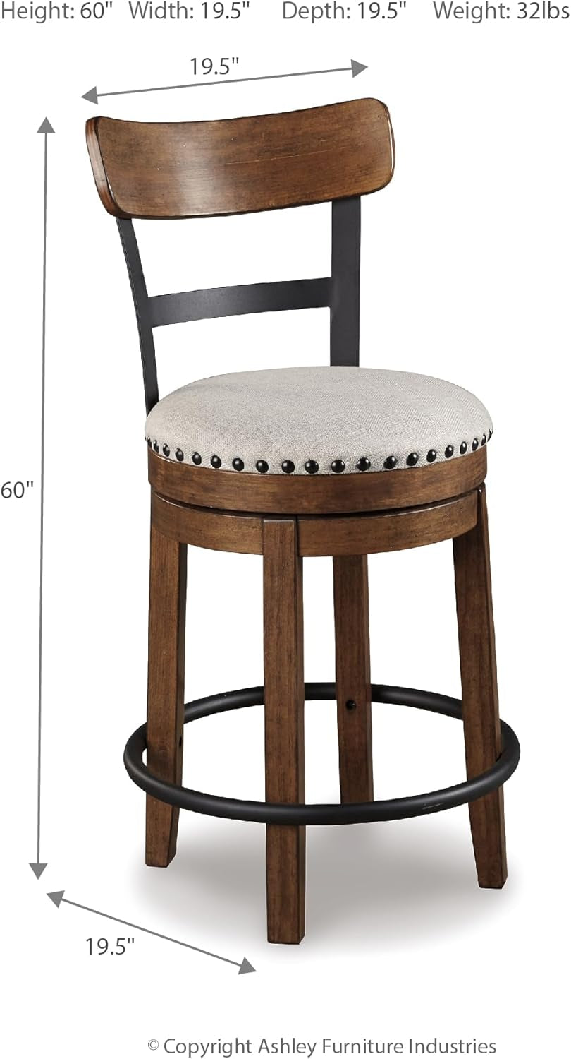Valebeck Rustic Farmhouse 24.5” Counter Height Swivel Bar Stool, Brown-2