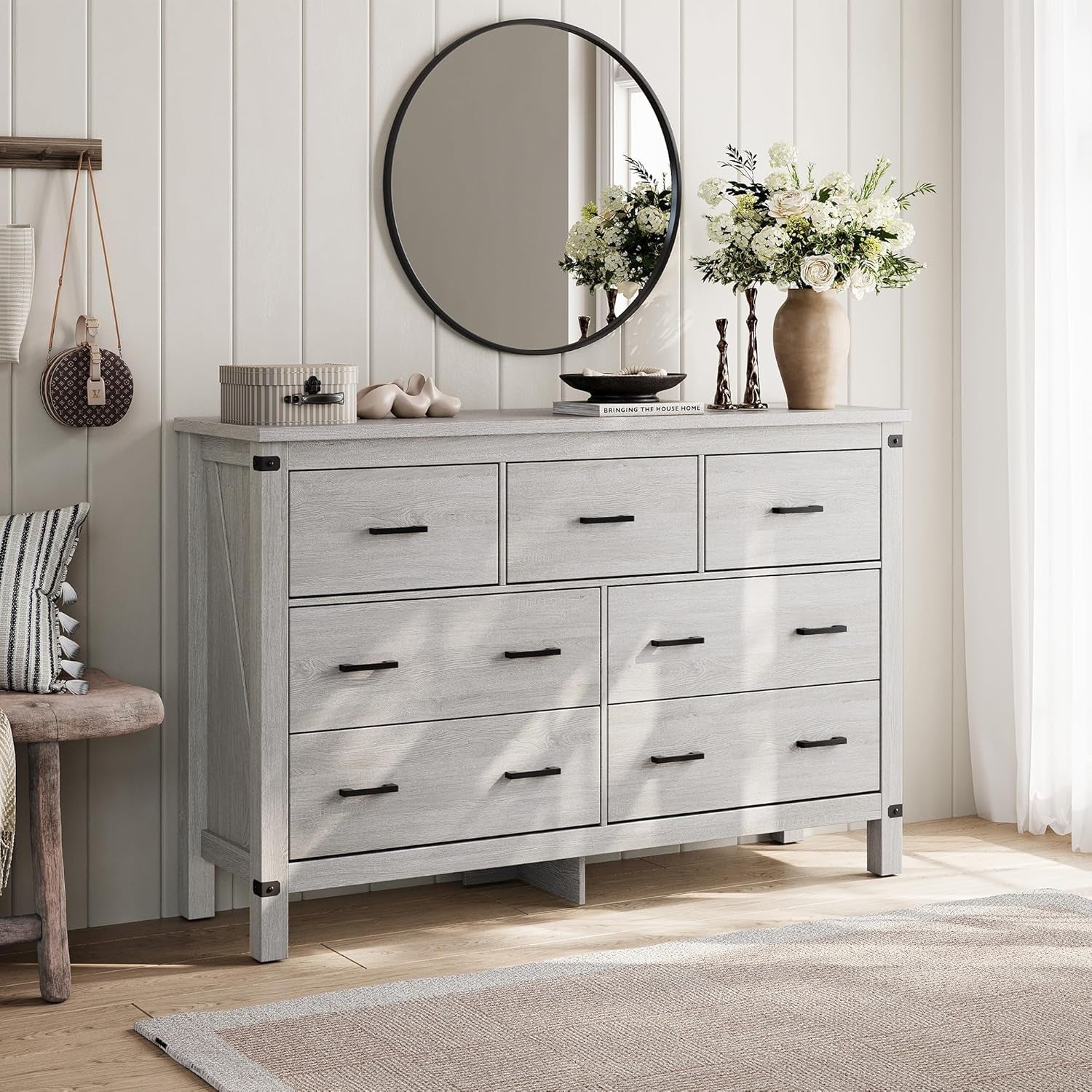 Farmhouse Dresser Featuring Seven Deep Drawers Grey-3