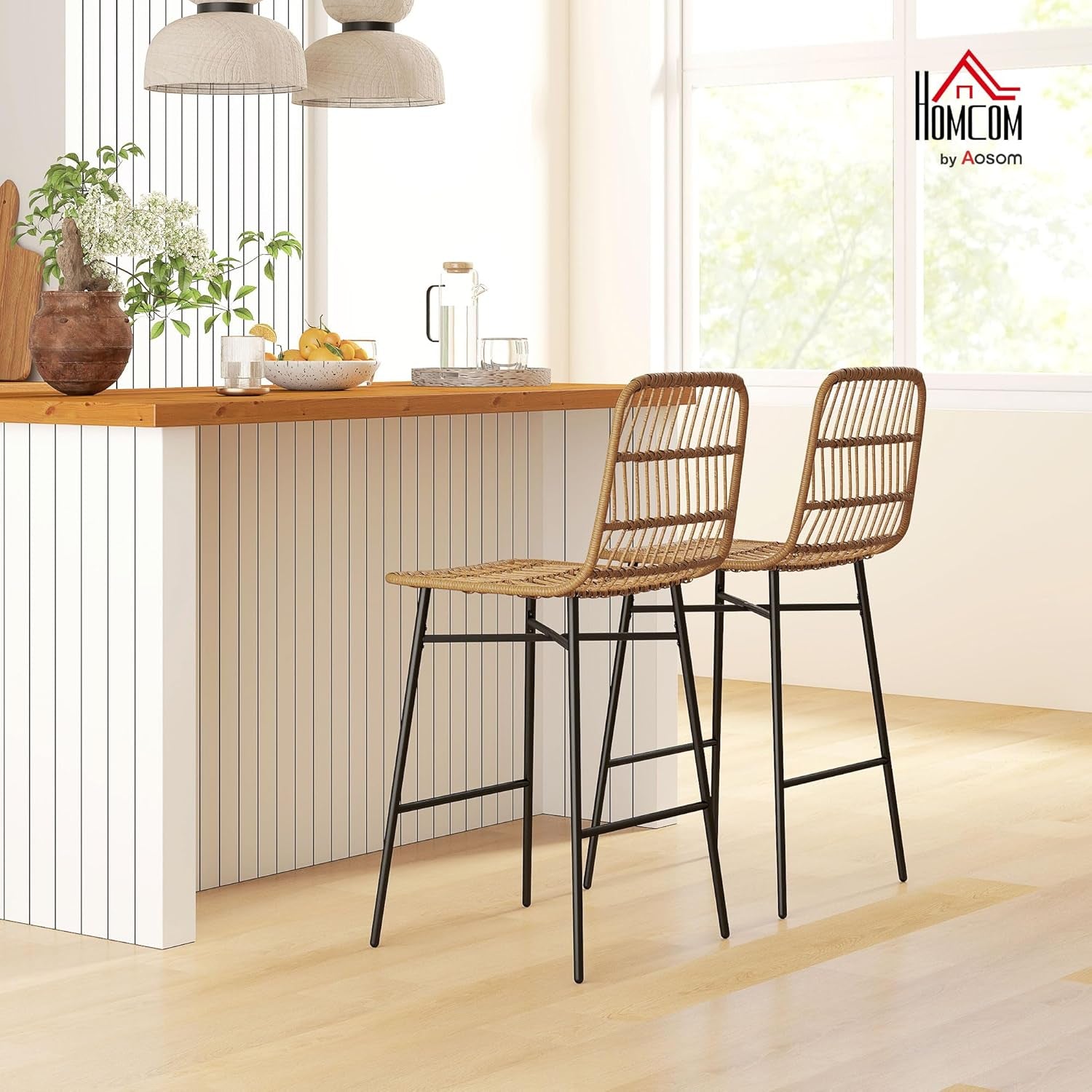 Rattan Counter Height Bar Stools Set Of 2 26 Inch Brown-1