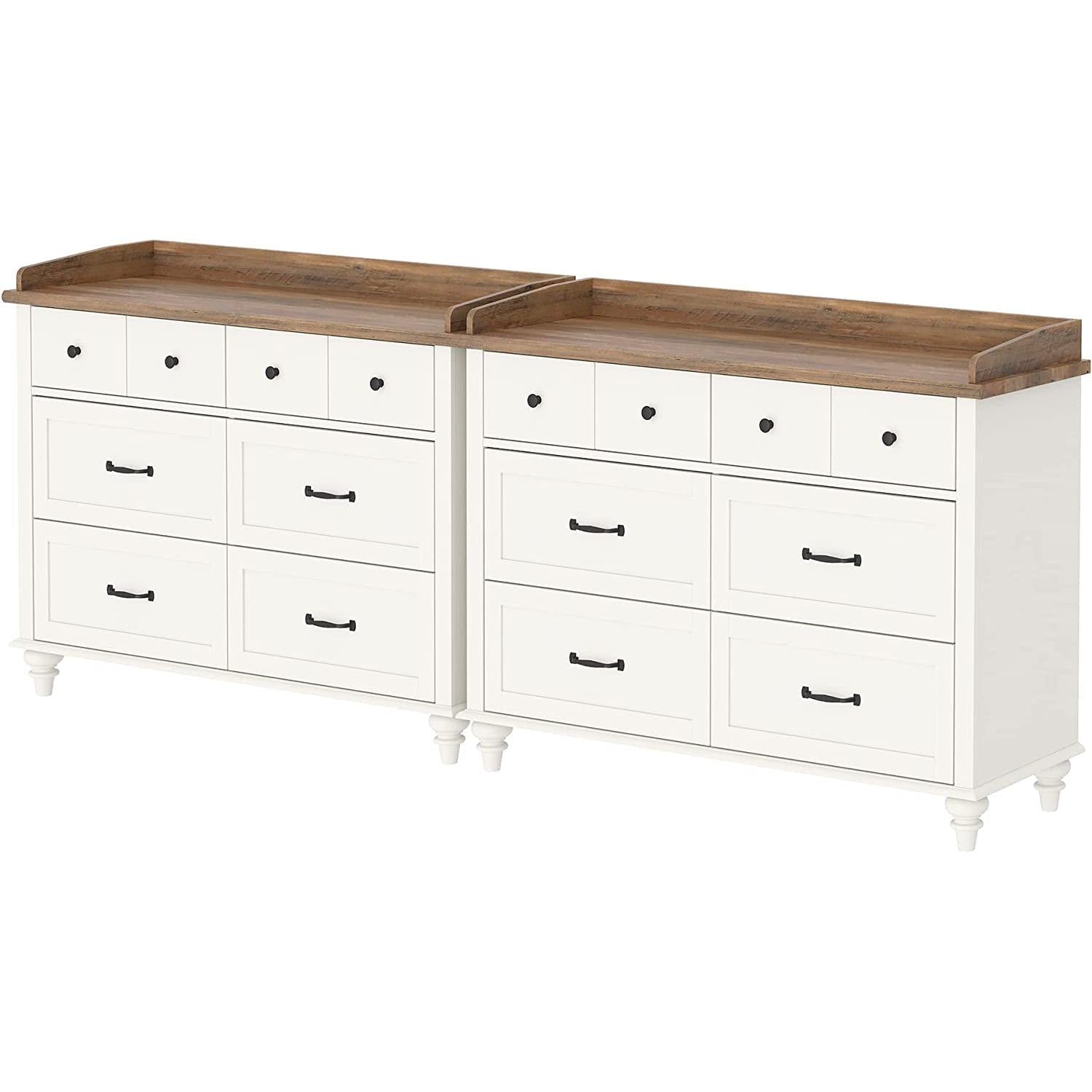 2 In 1 Mid Century Modern White Dresser TV Stand For 85 Inch TV With 12-Drawer Dresser Unit-1