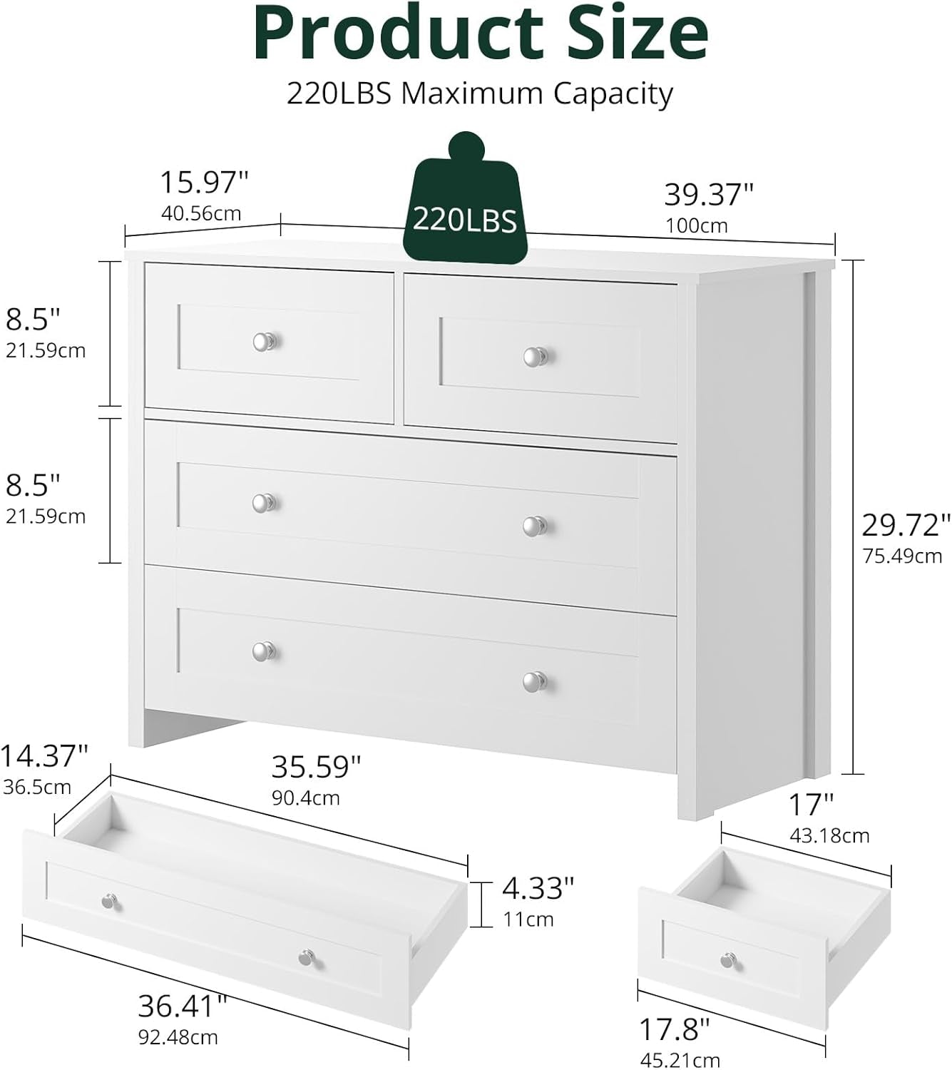 White Four Drawer Dresser With Contemporary Finish-1