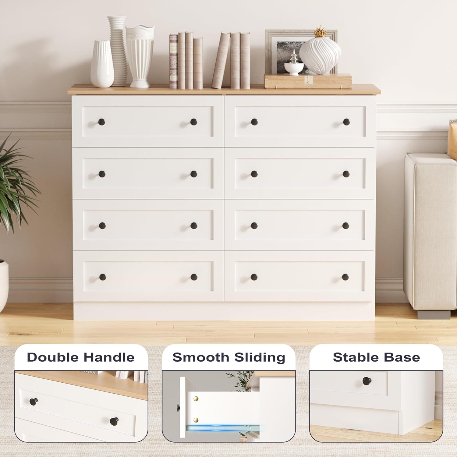 White Farmhouse 8 Drawer Dresser BedroomStorageSolution-3