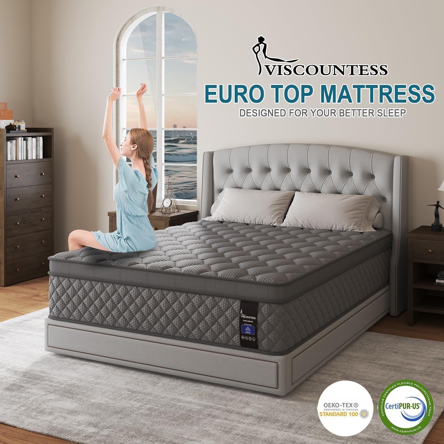 Full Gray 14Inch Premium Medium Firm Hybrid Mattress-1