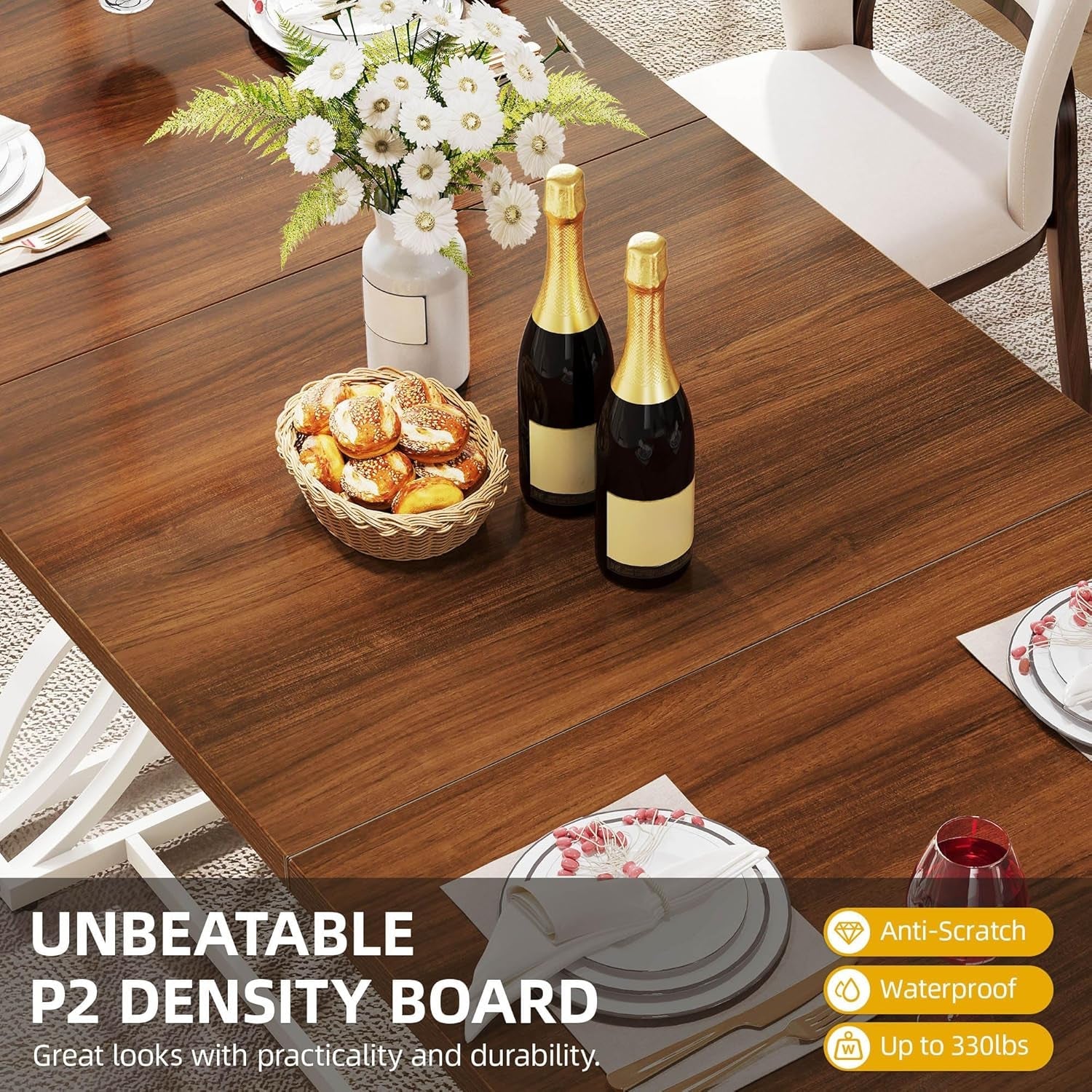 Large Walnut Rectangular Dining Table With Thicktop-2