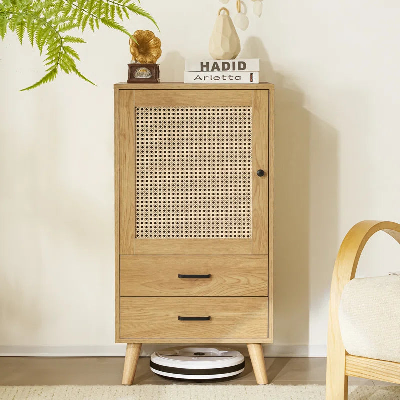 Rattan One Doorway Cabinet With Dual Storage Drawers-1