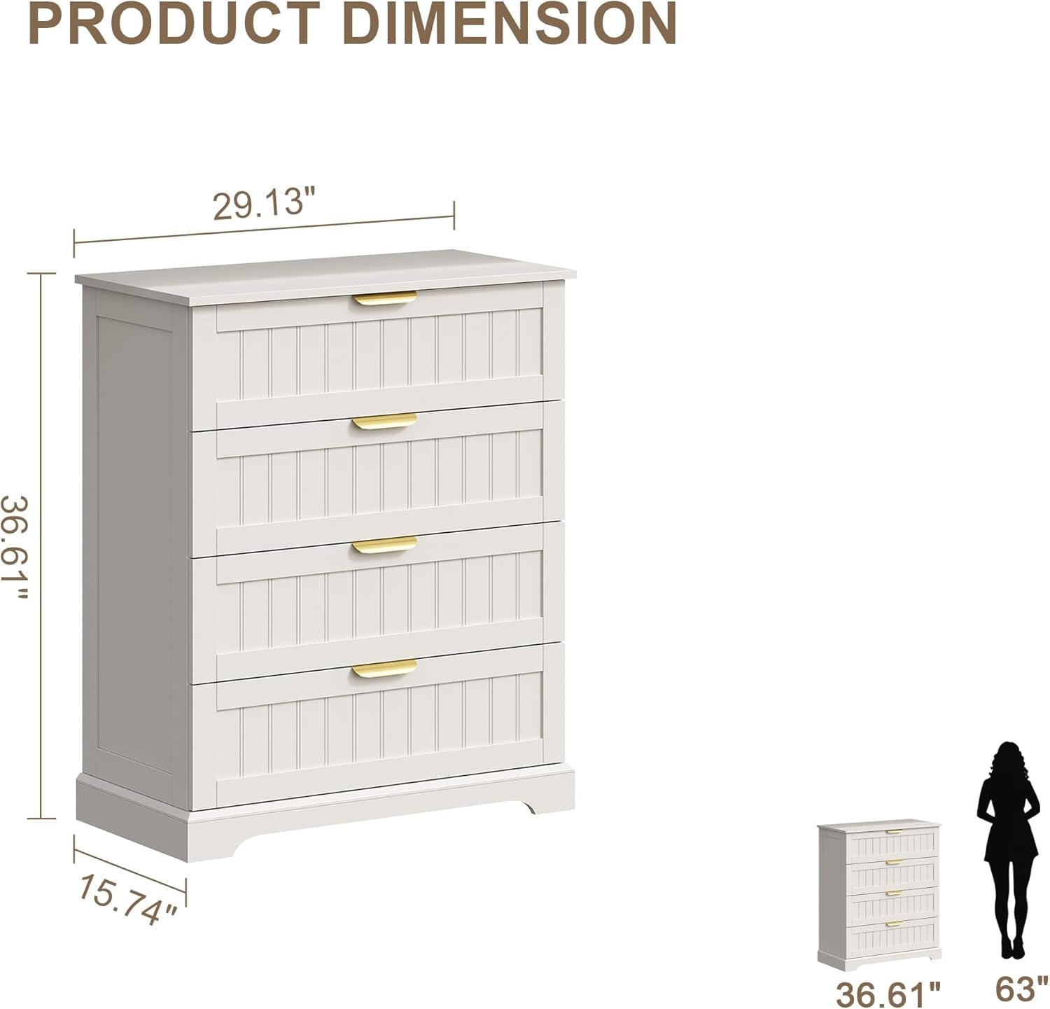 White 4 Drawer Dresser Modern Farmhouse Bedroom Storage Chest-2
