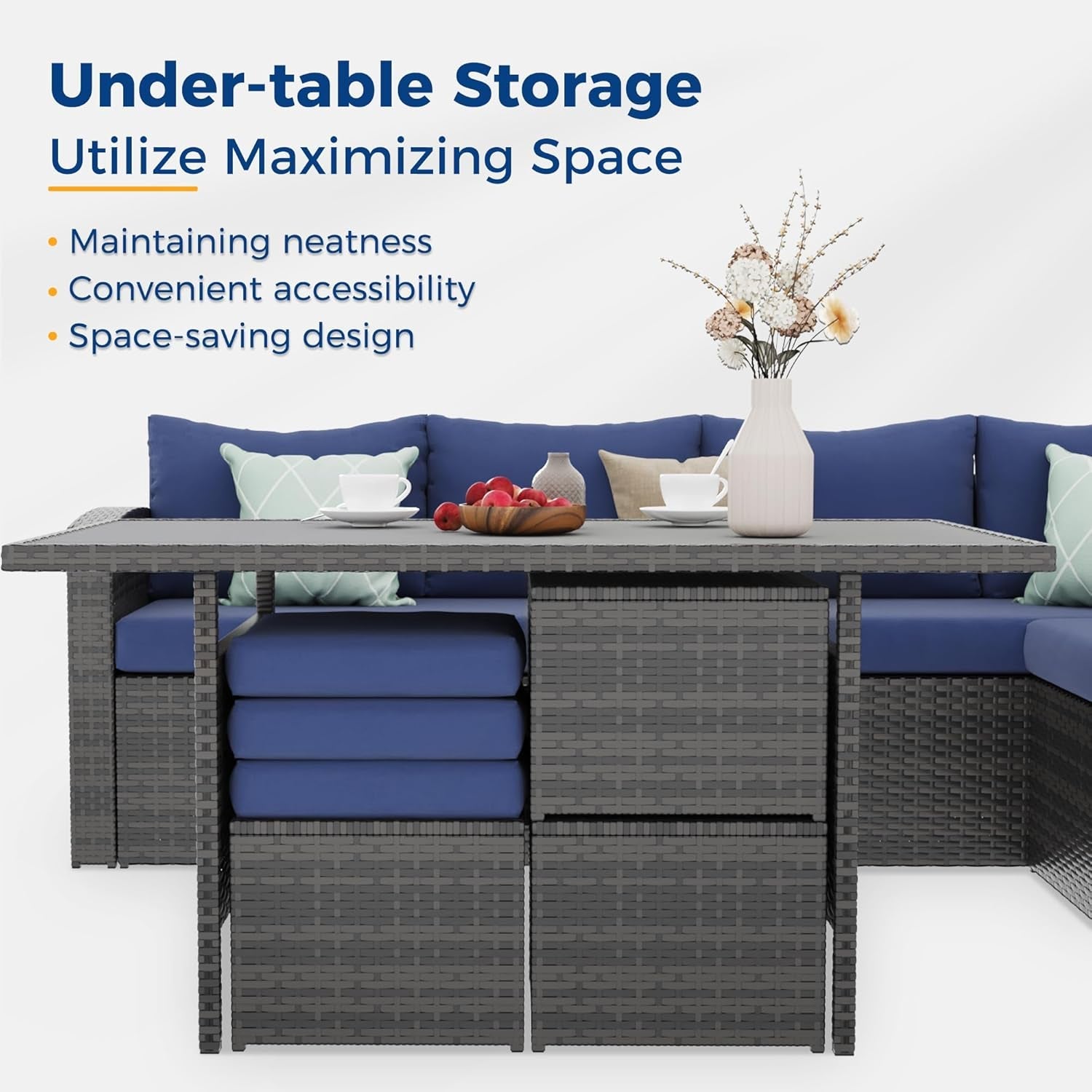 Blue 7 Piece Outdoor Patio Furniture Set With Table Chairs-2