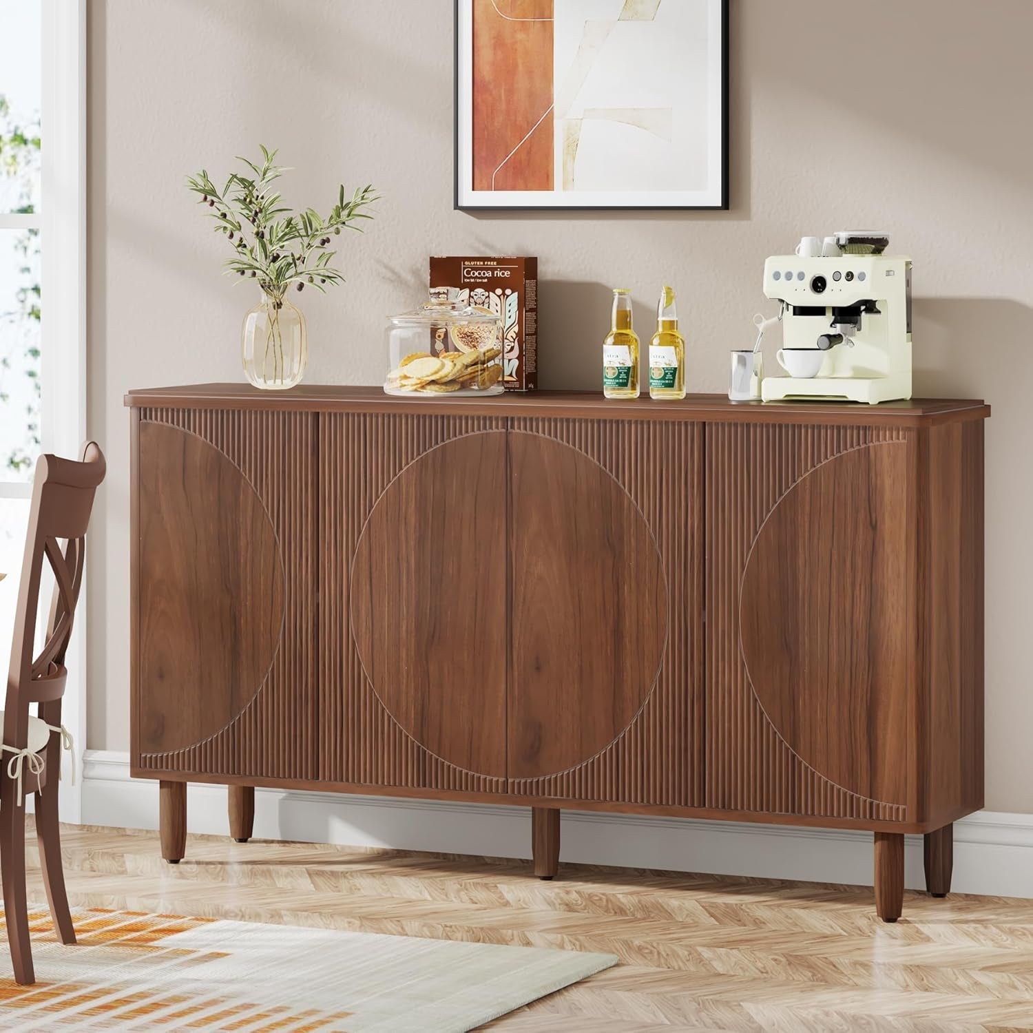 Brown Buffet Cabinet Sideboard With Storage Doors Modern-3