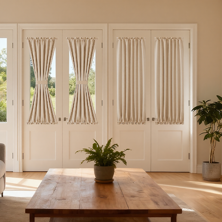Custom Luxury Silk-Fiber French Door Blackout Curtains-1