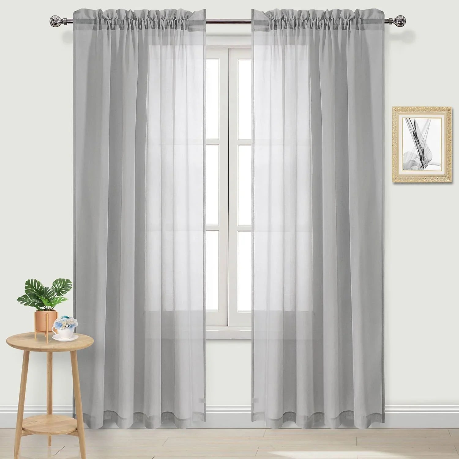 DWCN Rod Pocket Sheer Curtains, Set of 2 Panels