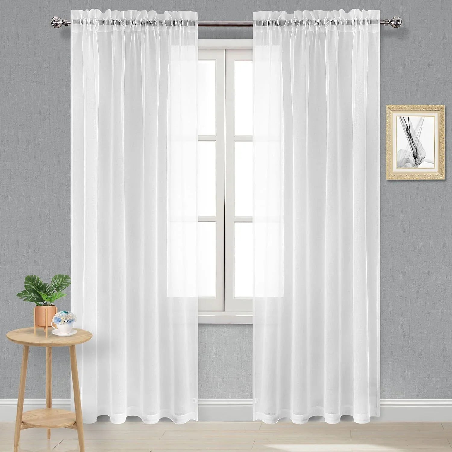 DWCN Rod Pocket Sheer Curtains, Set of 2 Panels