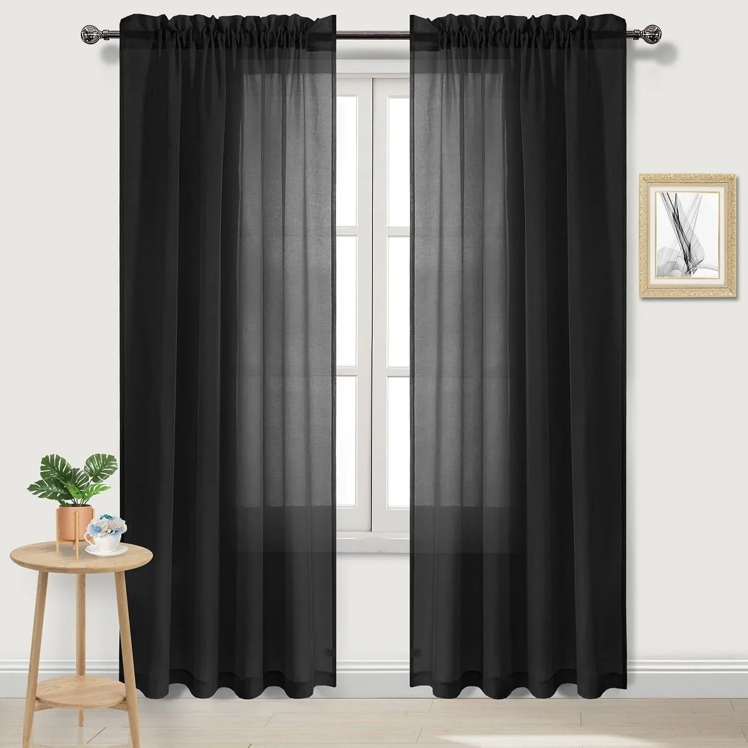 DWCN Rod Pocket Sheer Curtains, Set of 2 Panels