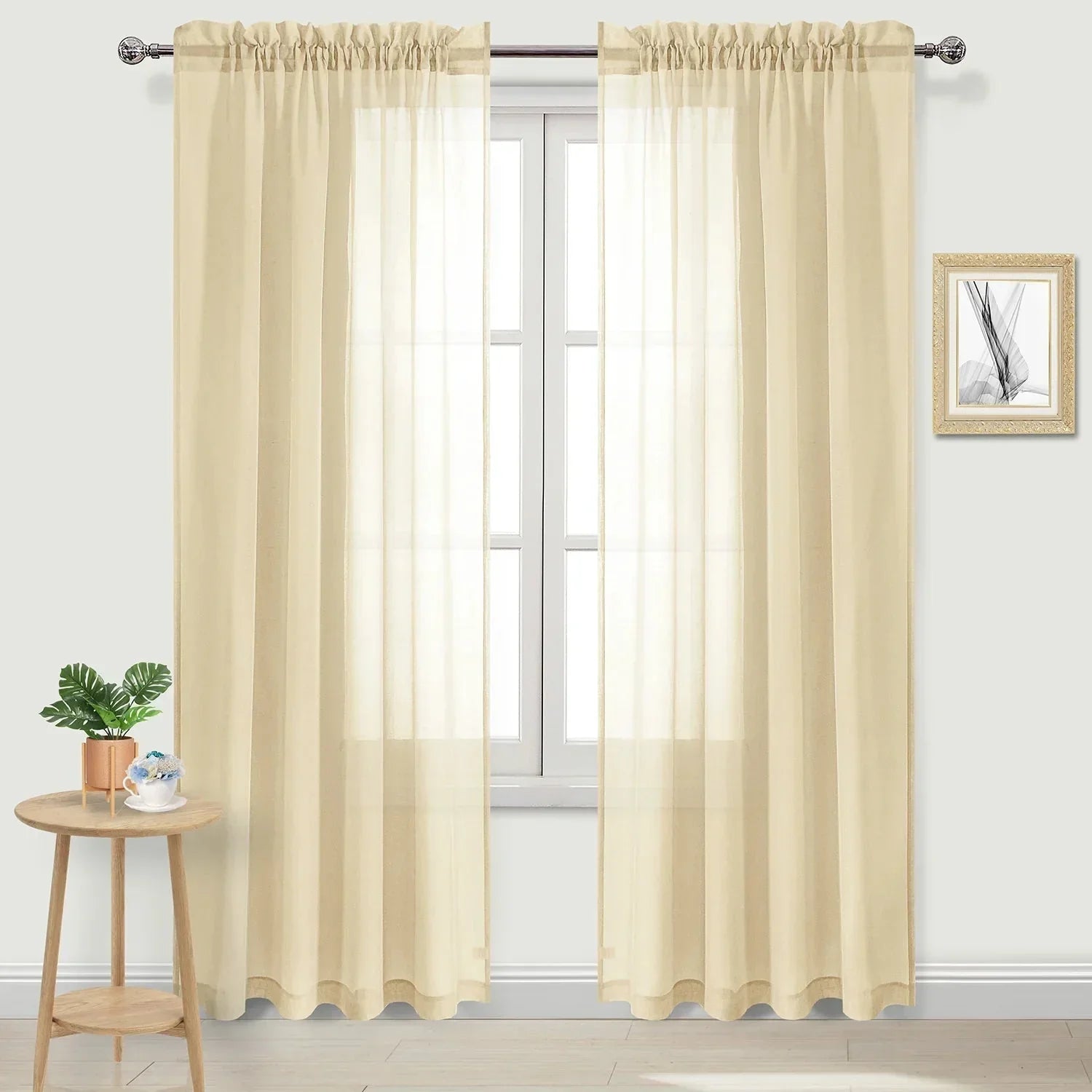 DWCN Rod Pocket Sheer Curtains, Set of 2 Panels