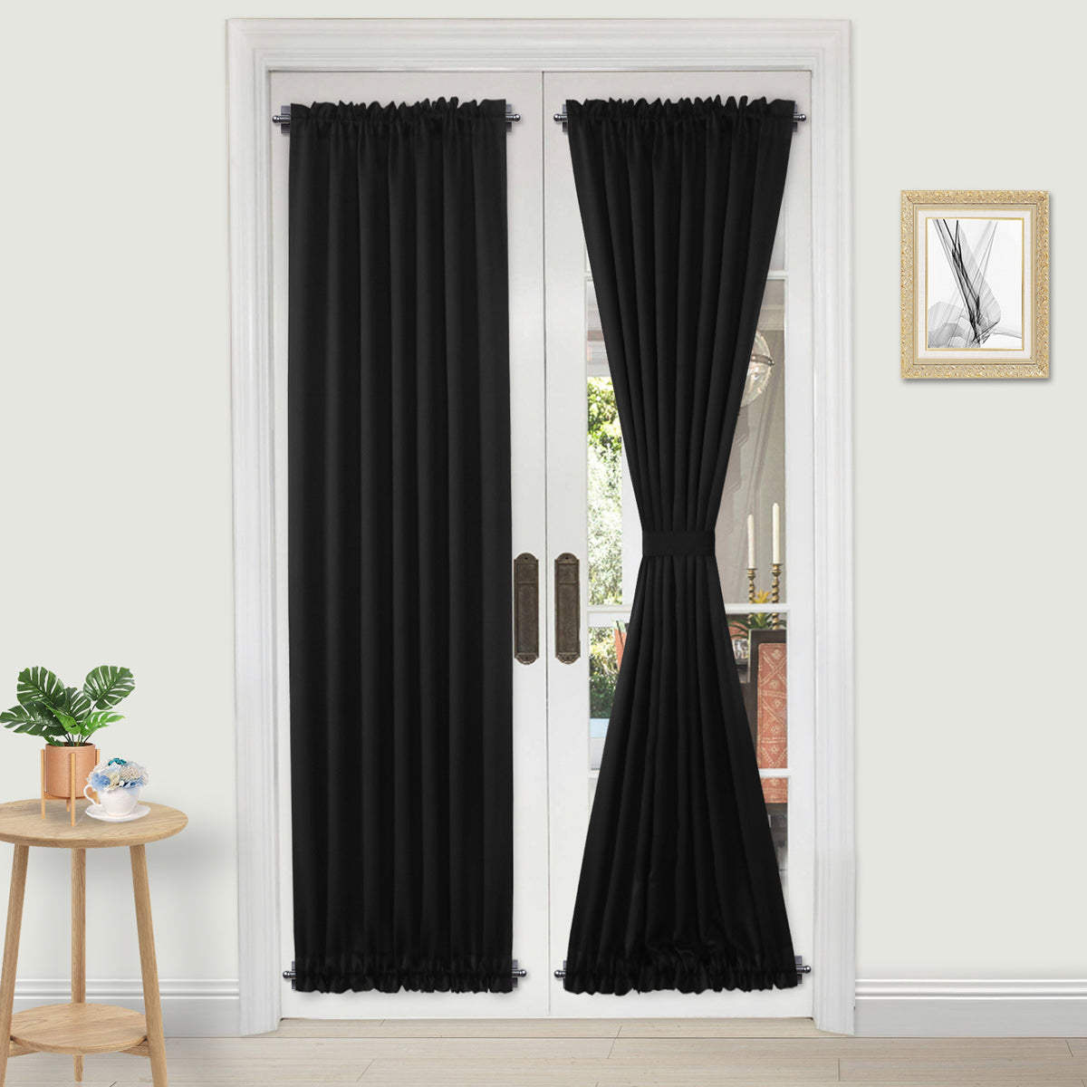 DWCN French Blackout Door Curtains, 1 Curtain Panel with Tieback-12