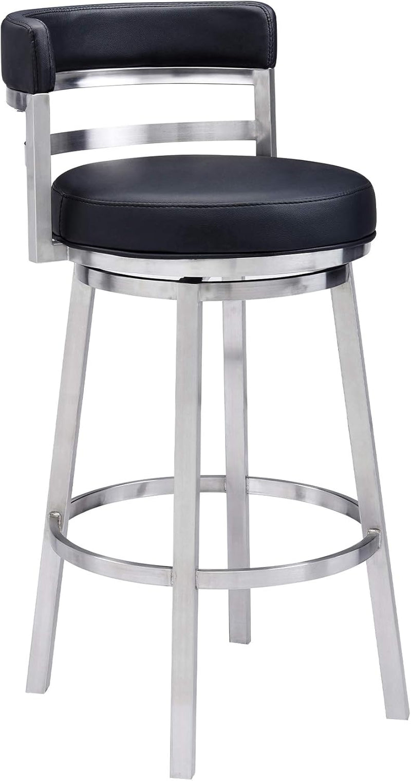 Modern Black Faux Leather Swivel Bar Stool for Kitchen-0