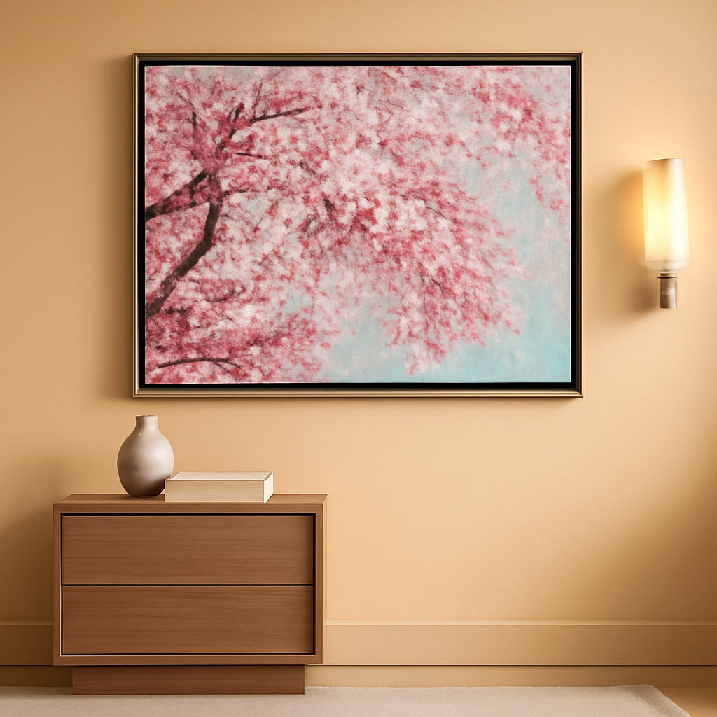 Hand Painted Plum Blossom Canvas Wall Art With Floating Frame-0