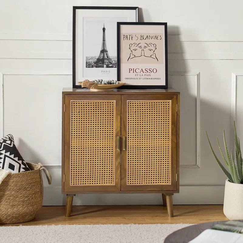 RattanWeave Doorway Accent Cabinet With Solid Wood Legs-3