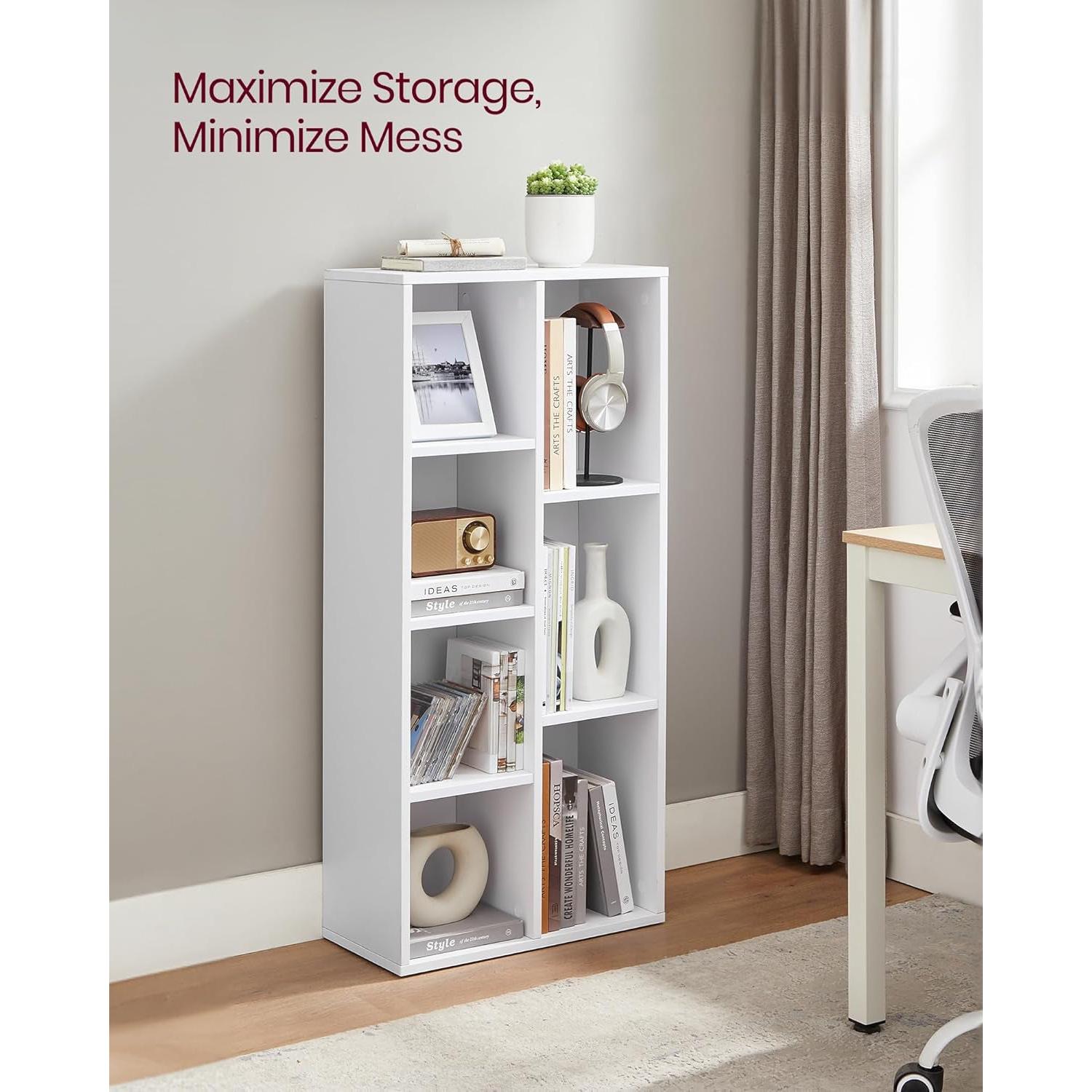 White 7 Compartment Bookcase Shelving Unit For Living Room And Home Office-3