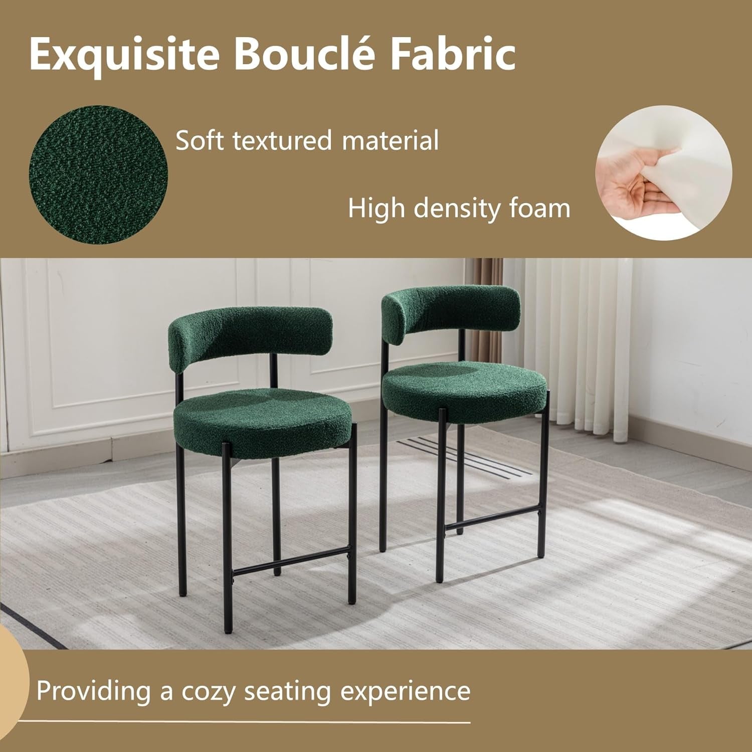 Green Boucle Counter Height Bar Stools Set of Three-4