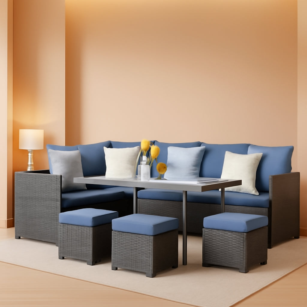 Blue 7 Piece Outdoor Patio Furniture Set With Table Chairs-0