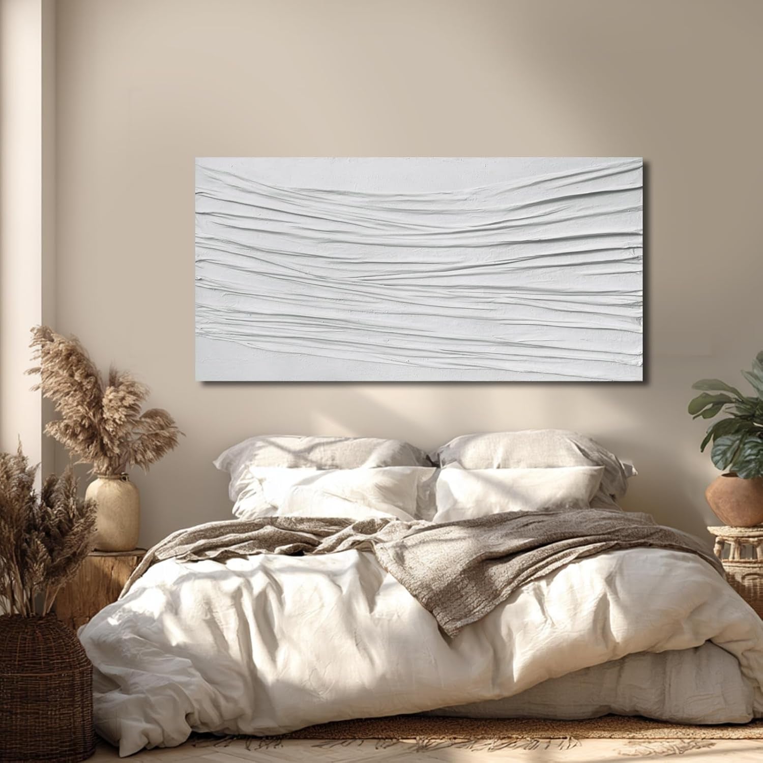 White Textured Abstract Canvas Wall Art 24x48 Inches-1