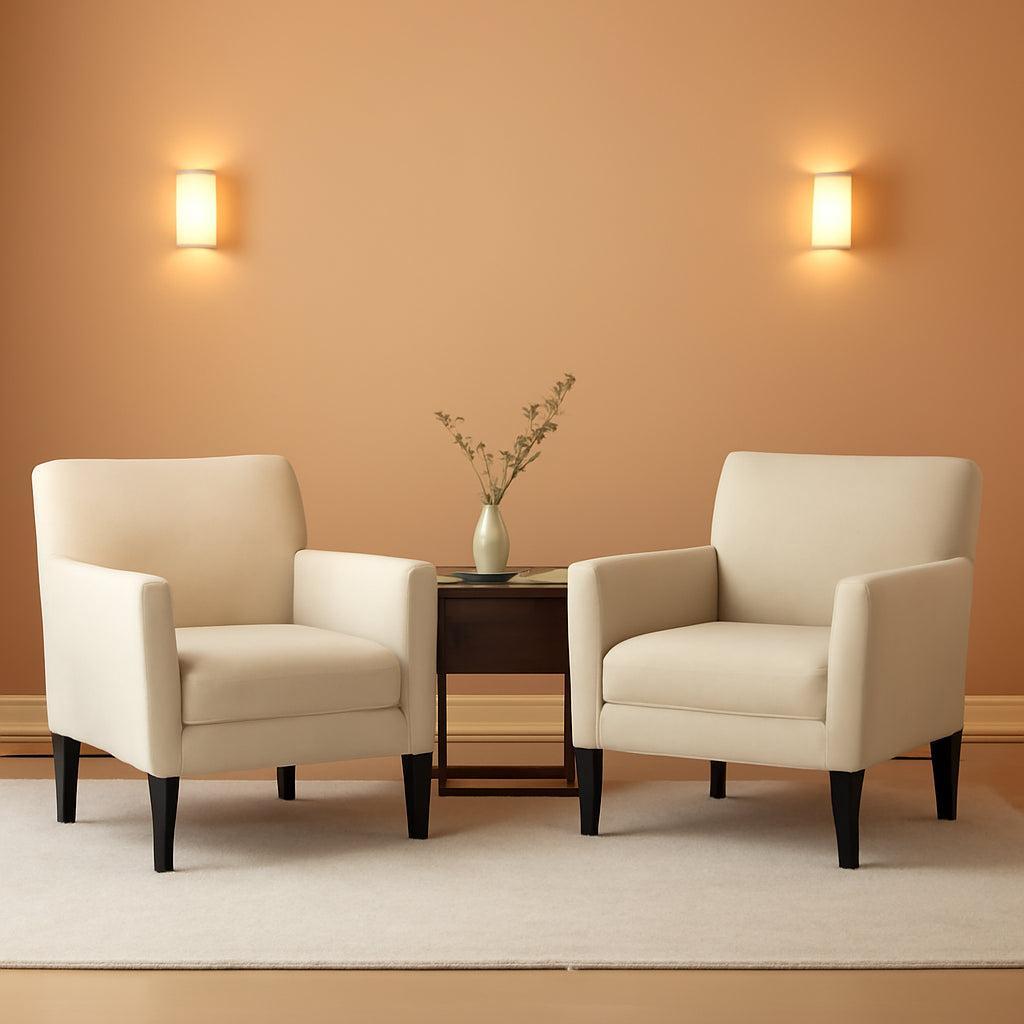 Accent Chair Set Of 2 OatmealTextured UpholsteredFabric-0