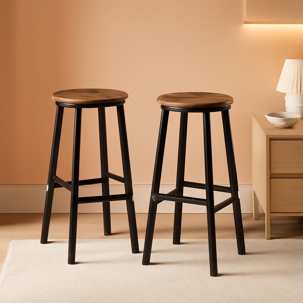Bar Stools Set Of 2 24.8 Inch Rustic Brown Kitchen Island-0