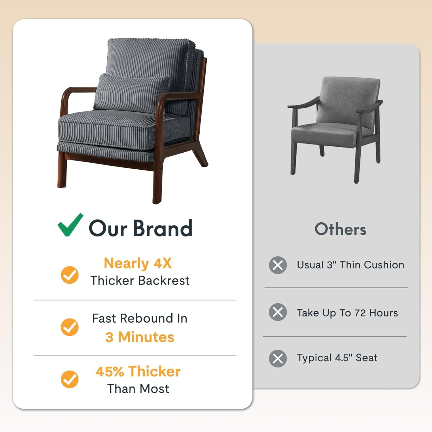 Grey Mid Century Accent Chair With Wood Frame Comfortable-4