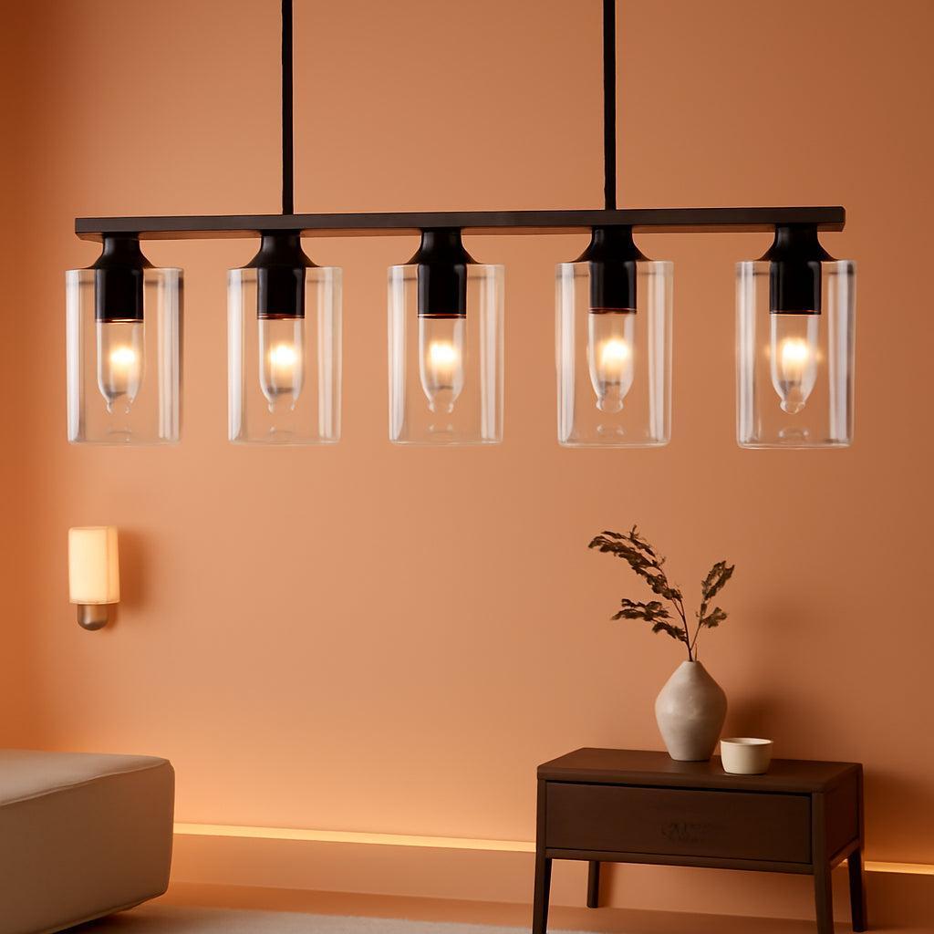 Matte Black Fivefold Lights Kitchen Island Pendant-0
