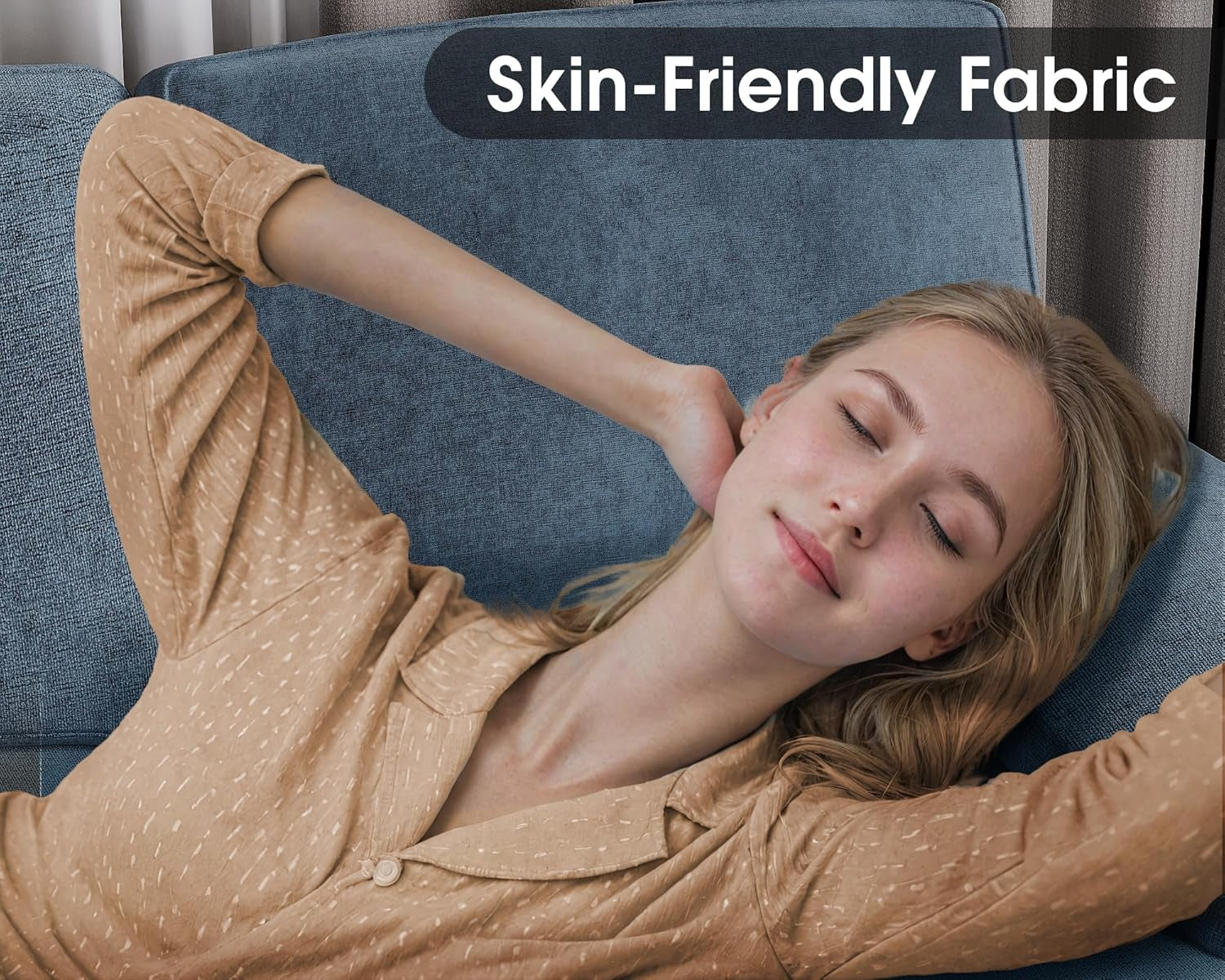 Sectional Couches for Living Room, U-Shaped Sofa Couch with Linen Fabric, 4 Seat Sofa Set with Double Chaise for Apartment (Fabric, Light Blue)-2