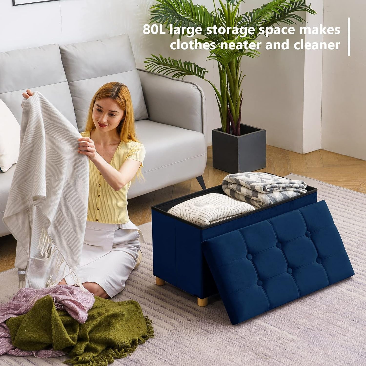 30 Inch Multifunctional Folding Storage Ottoman Navy-3