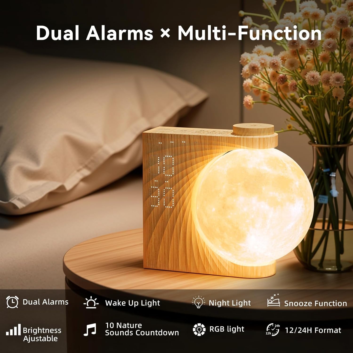 Sunrise Alarm Clock With Moonlight Nightstand Illumination-2