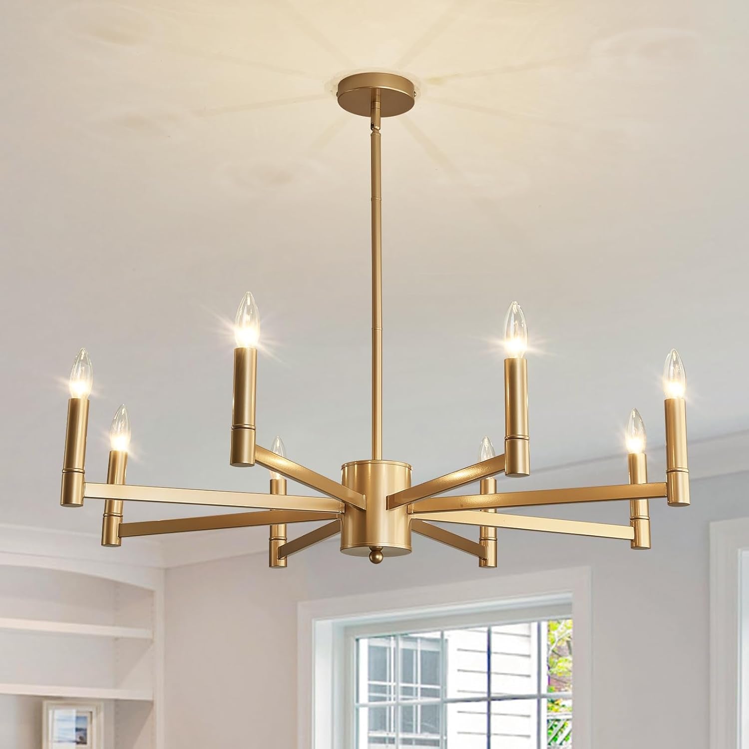 Gold Eight Light Candle Chandelier Modern Farmhouse-0