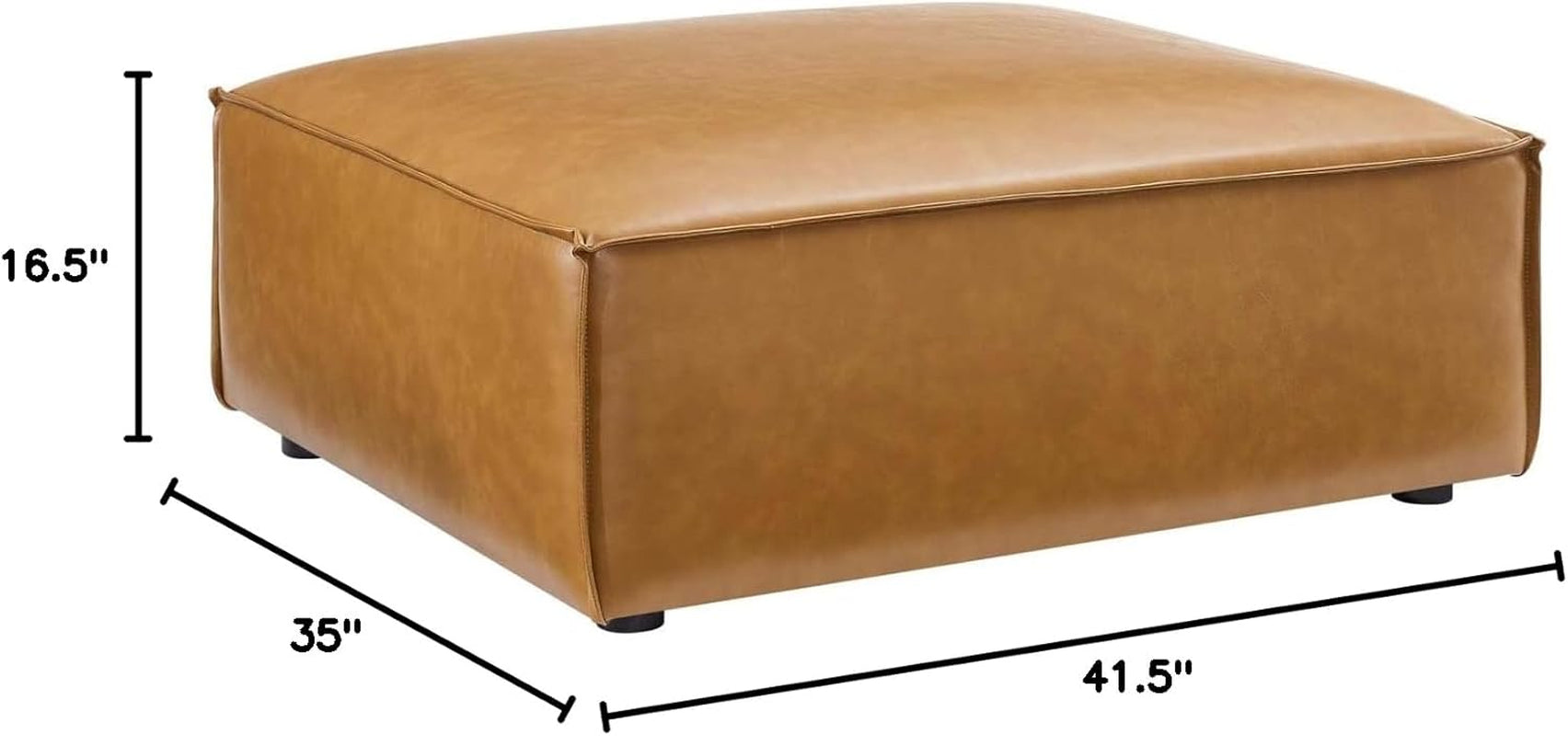 Tan Vegan Leather Contemporary Sectional Sofa Ottoman-2