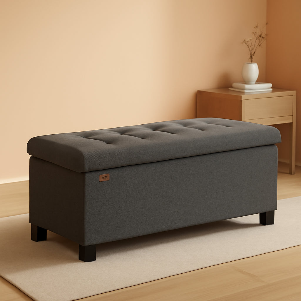 Slate Gray Storage Ottoman Bench 15x30x15.2 Inches-0