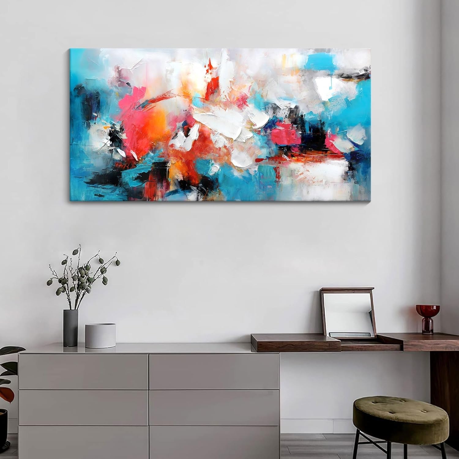 Ultra Premium Exclusive Abstract Canvas Wall Art 24x48 Blue Pink-3