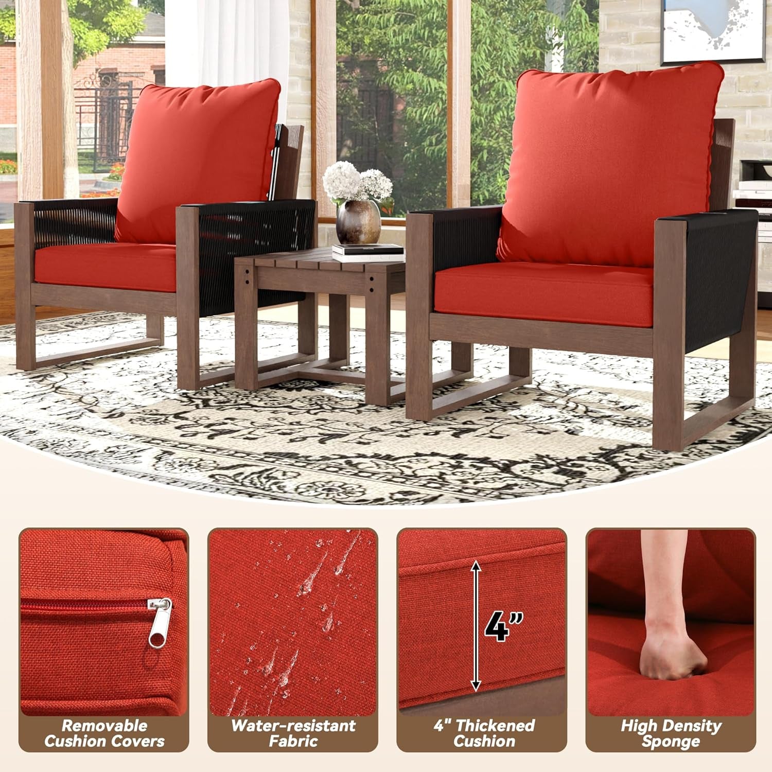 Outdoor 3 Piece Patio Furniture Set with Cushions-2