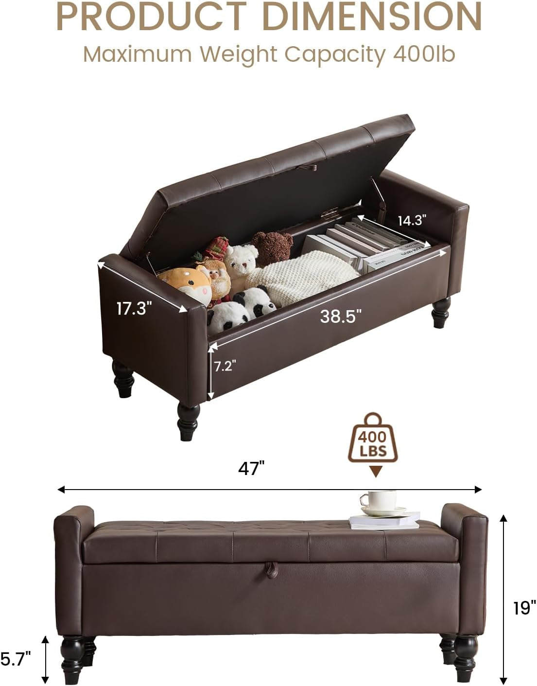 Brown Genuine Leather Storage Ottoman Bench Bedside-1