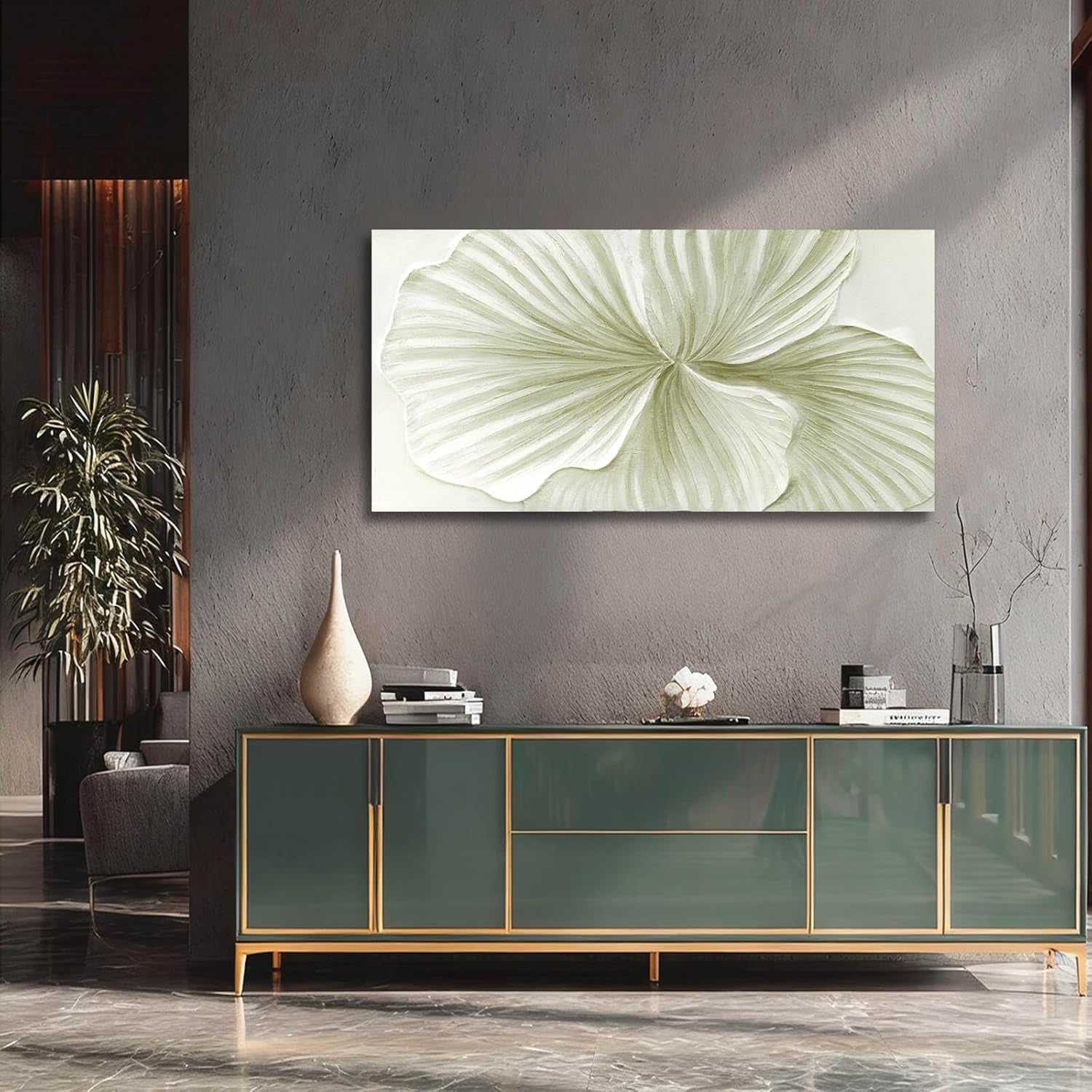 24x48 Green Hand crafted Ginkgo Leaf Canvas Wall Art-4