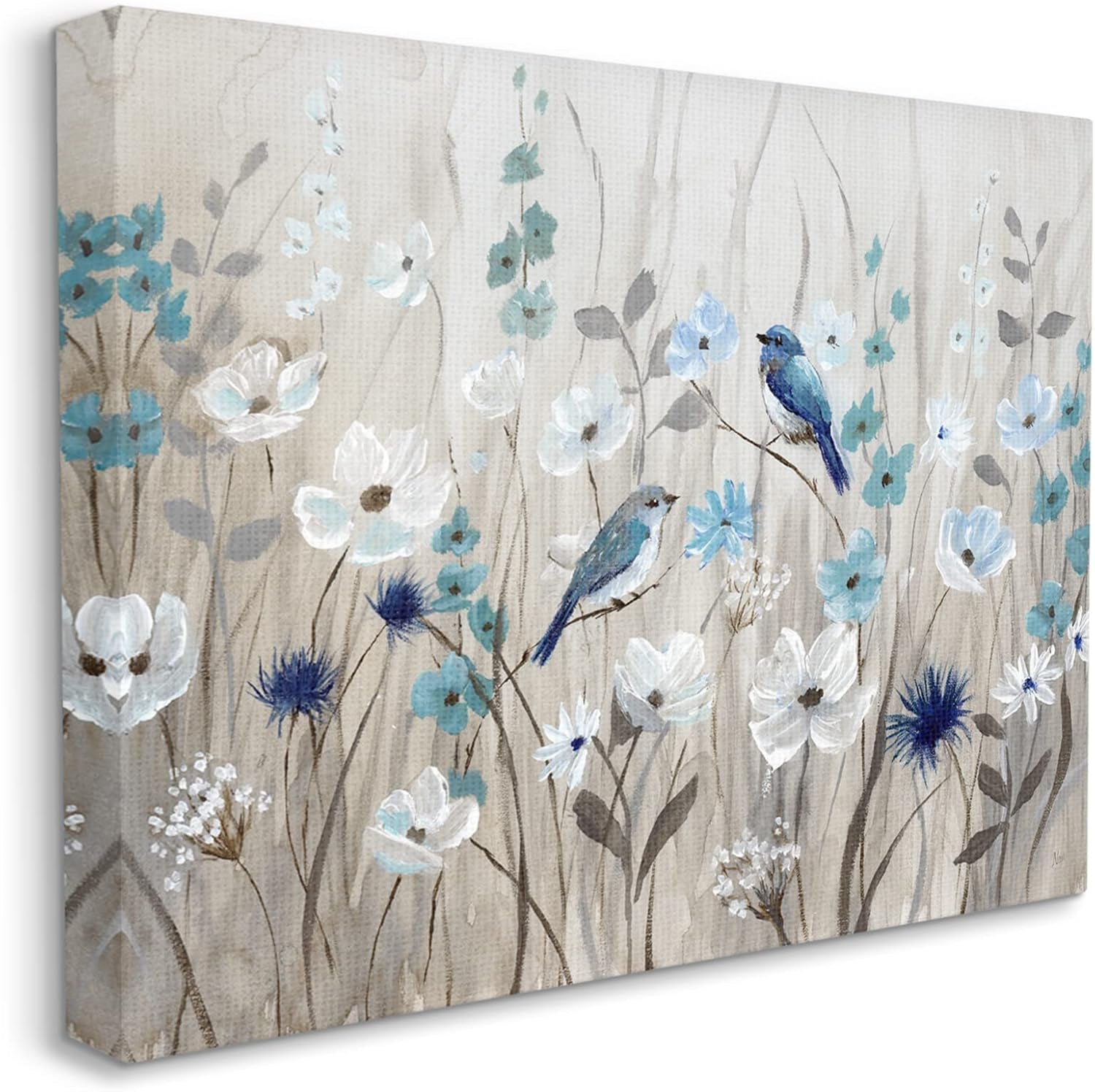 40x30 Inch Birds Floral Meadow Canvas Wall Art by Nan-1