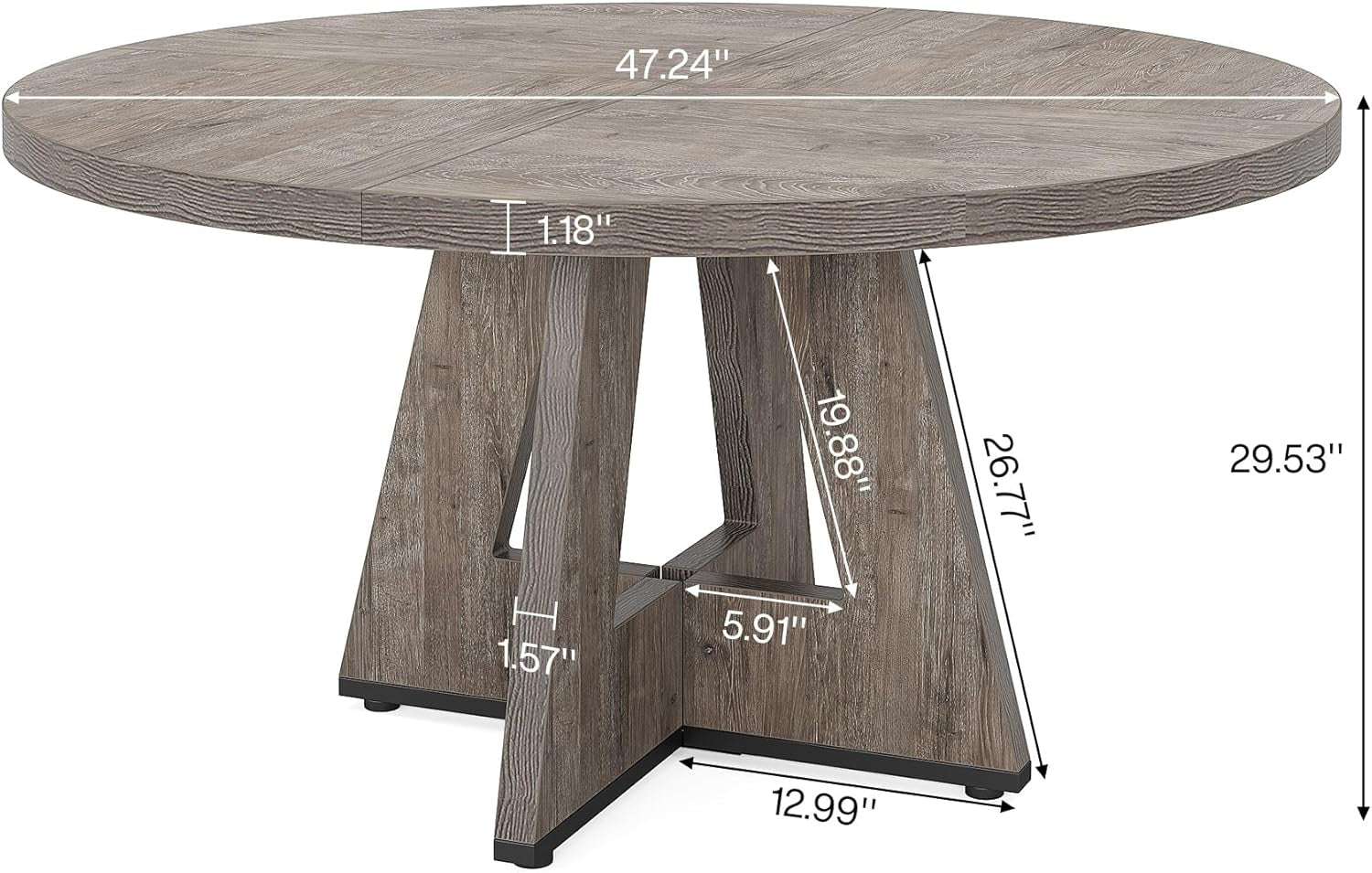 round Dining Table Wood Kitchen Table for Dining Room Living Room, 47 Inches Dining Room Tables for 4 Person, Farmhouse Dinner Table with Wooden Table Top and Legs, Rustic Grey(Only Table)-1