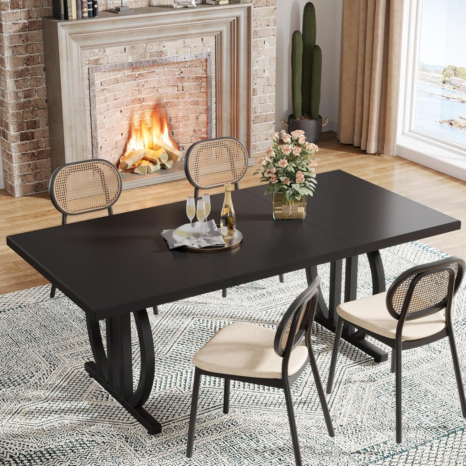 Black Modern Dining Table FourToSix People Rectangular-4