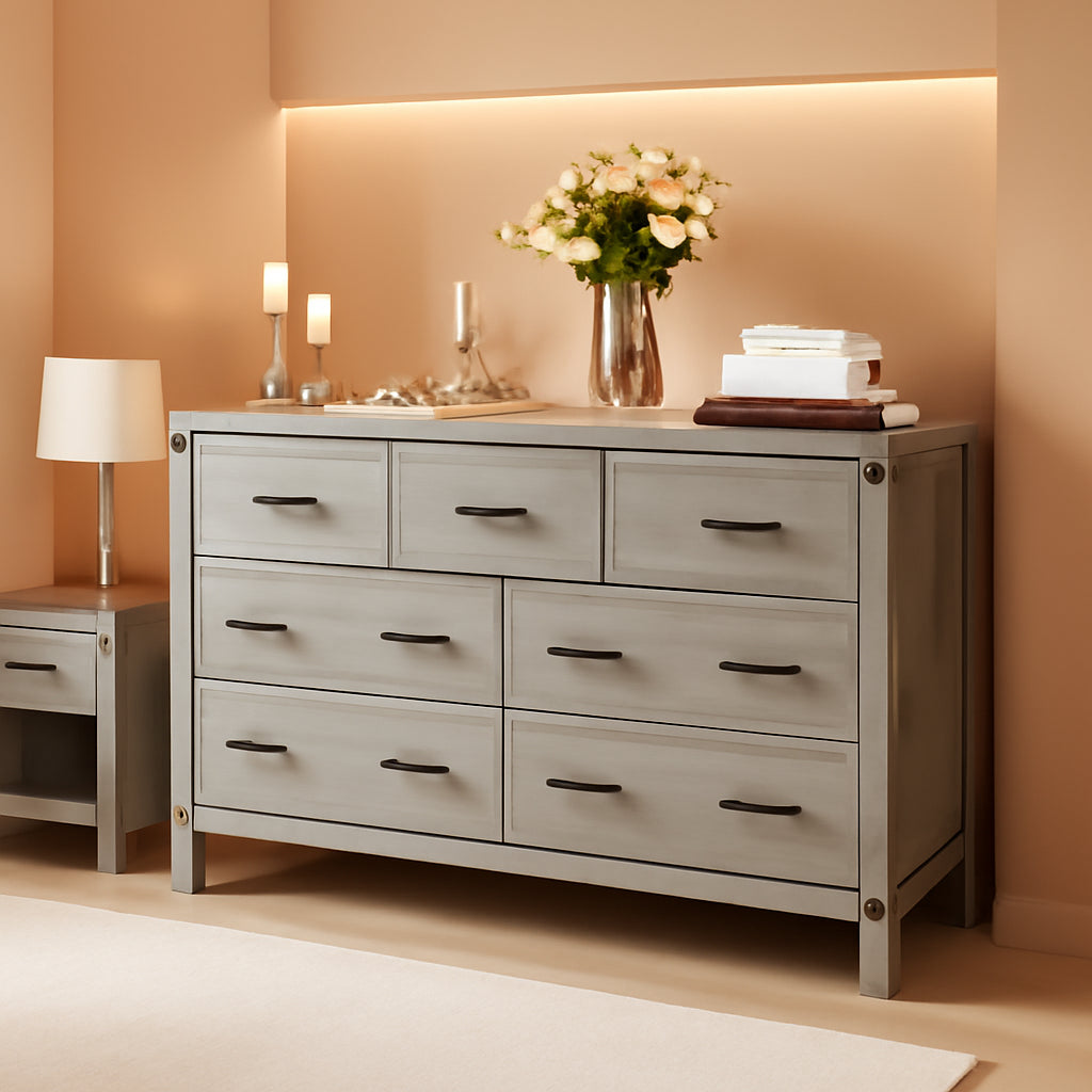 Farmhouse Dresser Featuring Seven Deep Drawers Grey-0