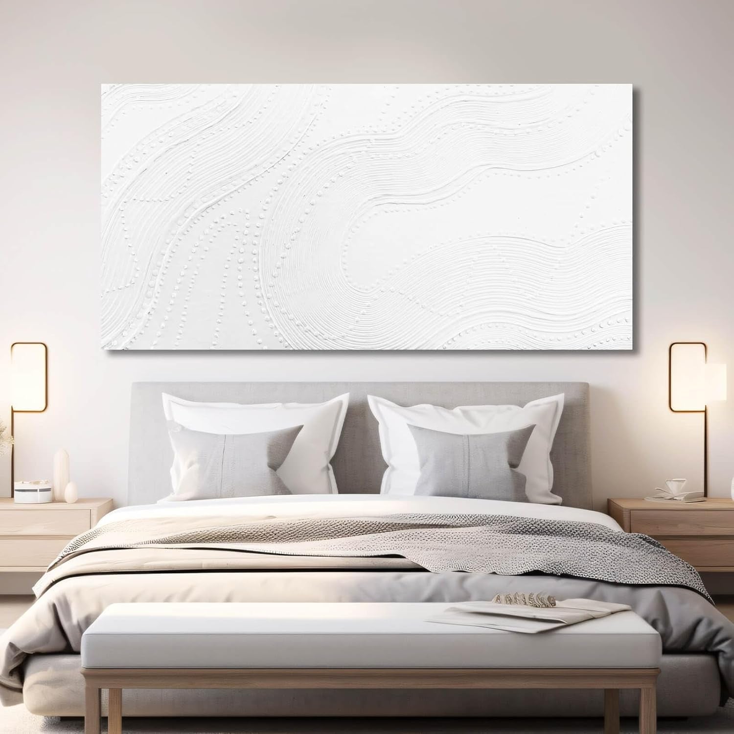 White Abstract Geometric Canvas Wall Art 29x58 inches-2