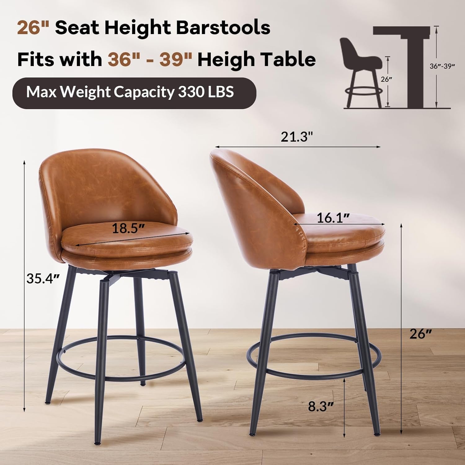 Modern Swivel Bar Stools Set of Two for Kitchen-1