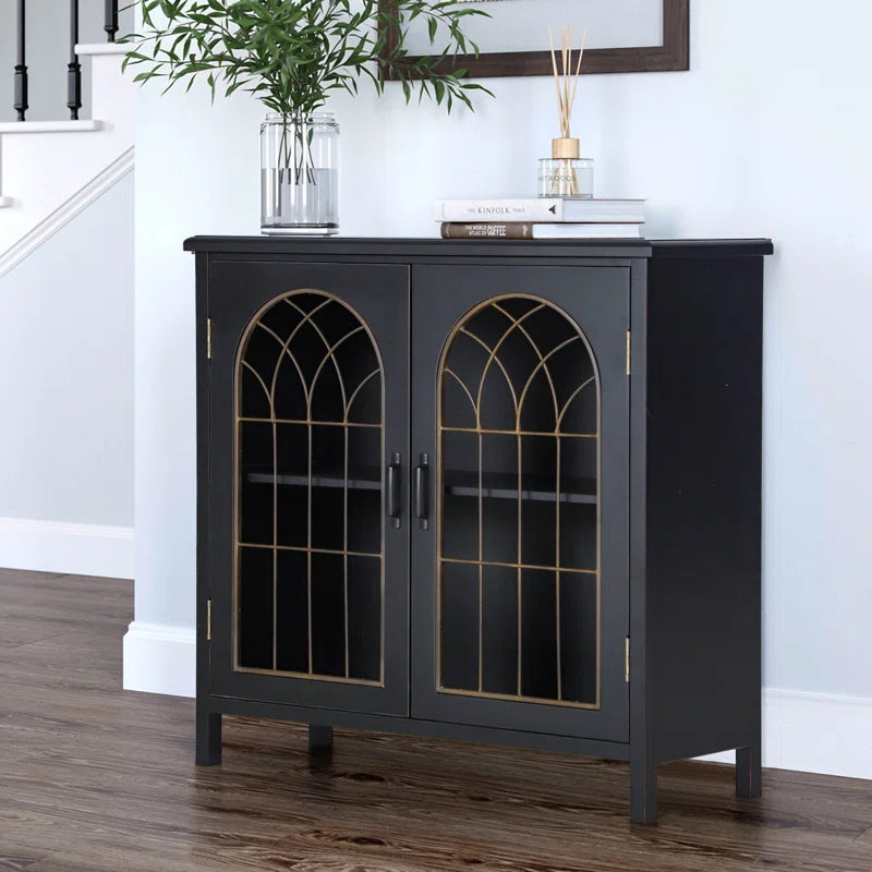 Black Finish Antique Inspired Accent Chest With Two Shelves-4
