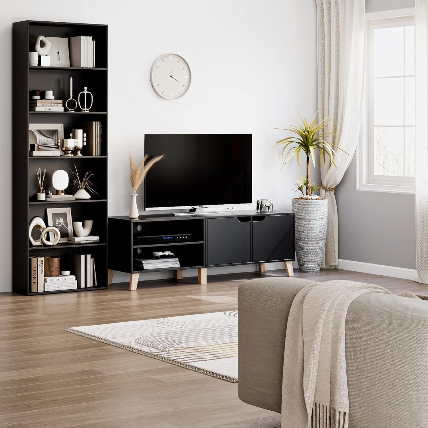 Six Tier Open Bookcase Tall Freestanding Shelving Black-4