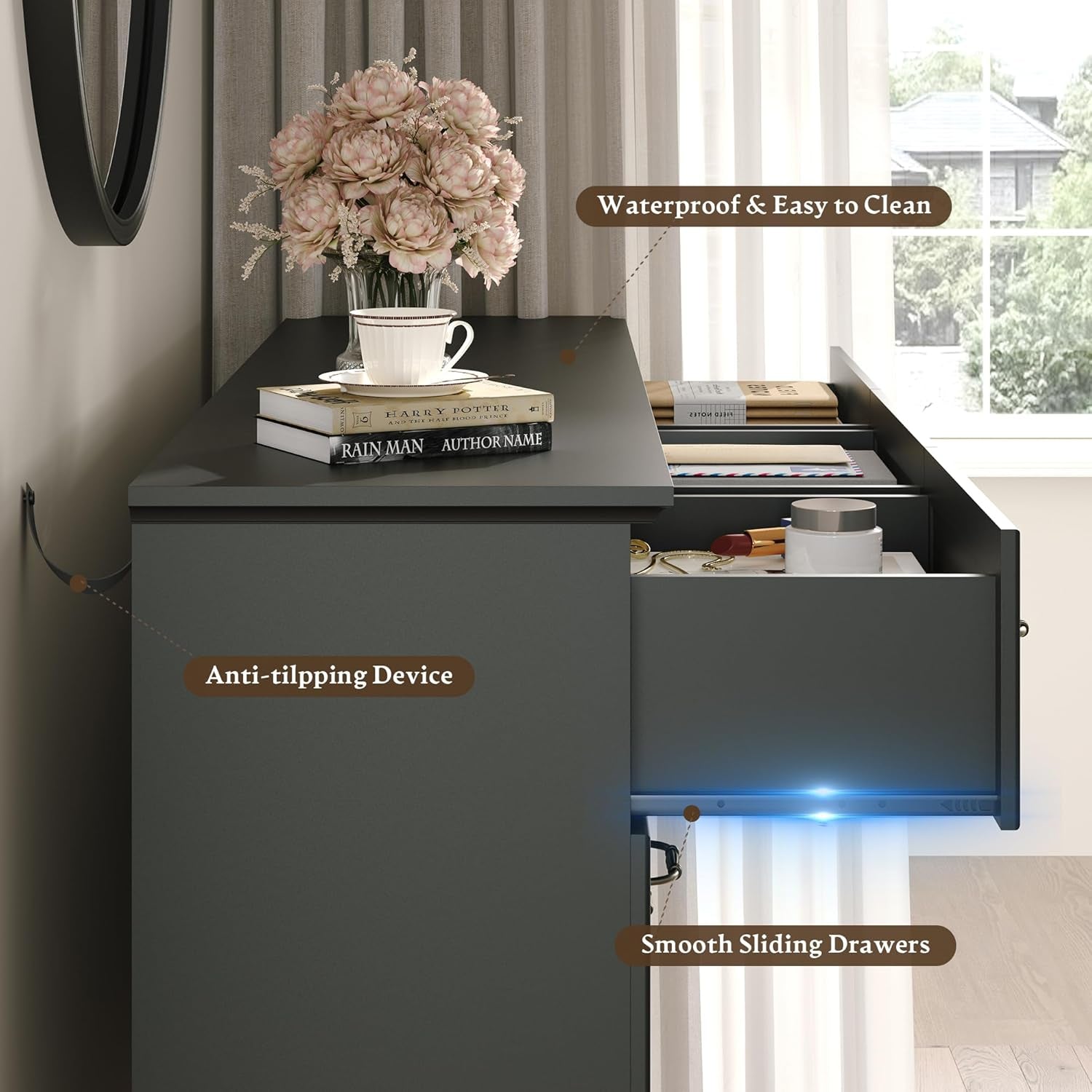 Black Farmhouse Dresser With Deep Drawers 57InchWide-4