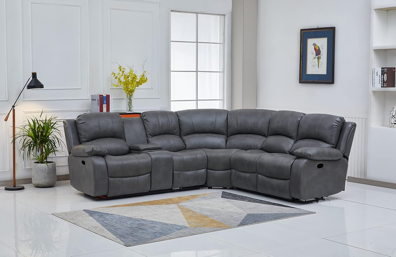 Bonded Leather Sectional Sofa Grey Power Reclining-1