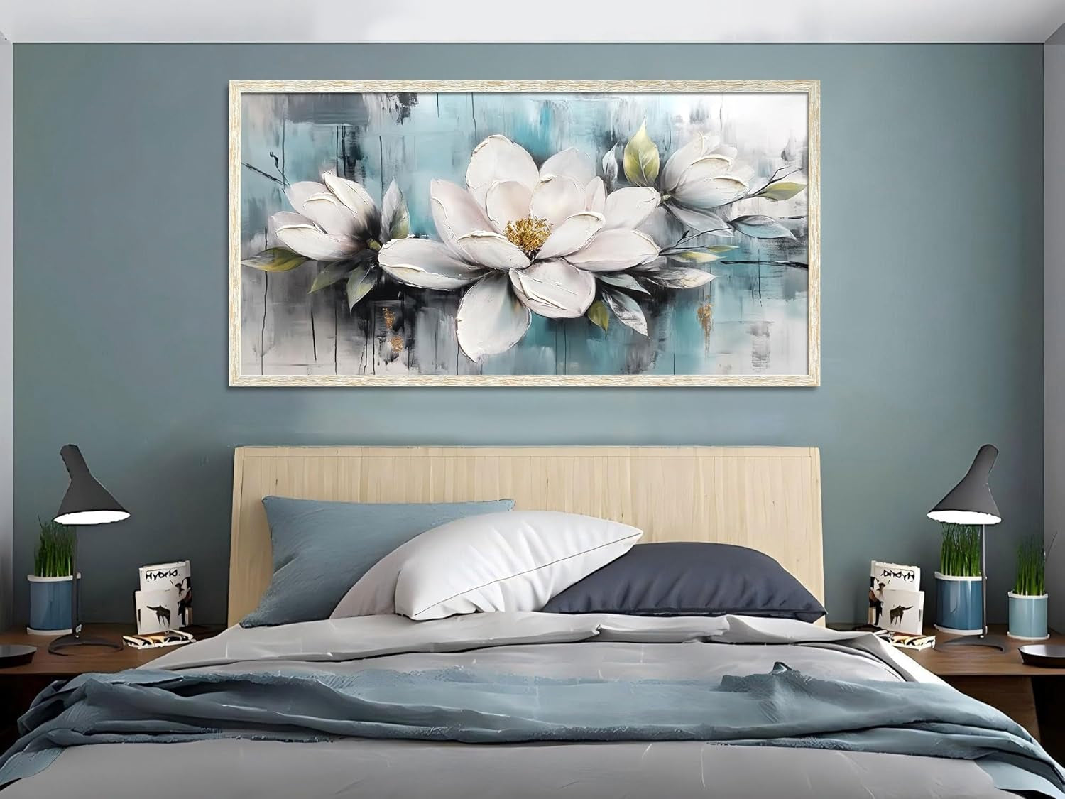 Framed Magnolia Wall Art 40x20 MoonstoneTeal Textured-4
